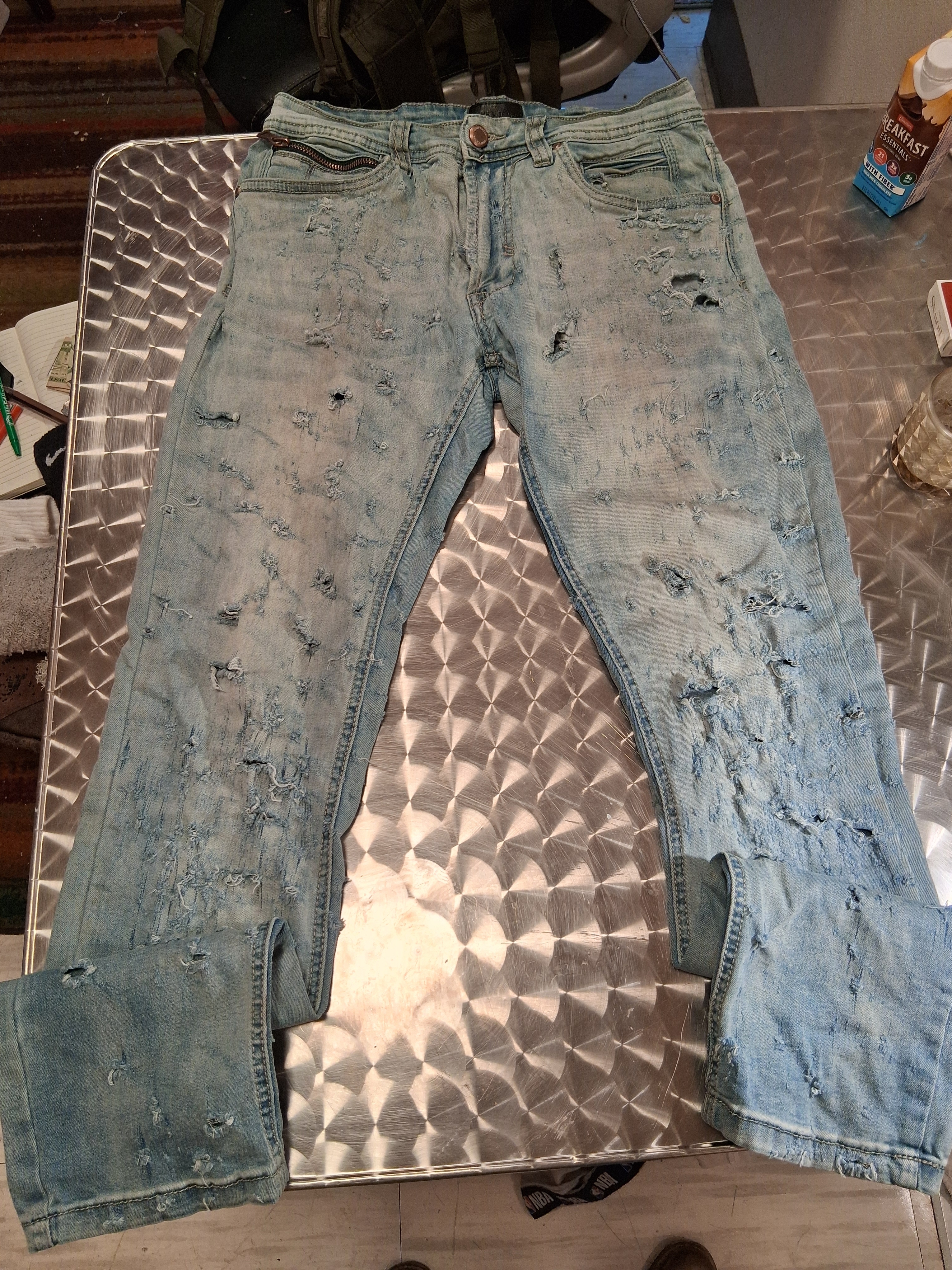 Men's Slim Straight Distressed Light Blue Jeans